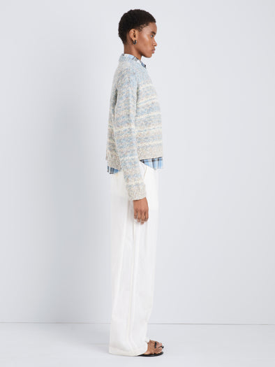 Proenza Schouler Side full length image of model wearing Ivara Sweater in Space Dye in HazeOff White