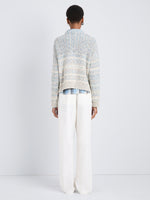 Proenza Schouler Back full length image of model wearing Ivara Sweater in Space Dye in HazeOff White