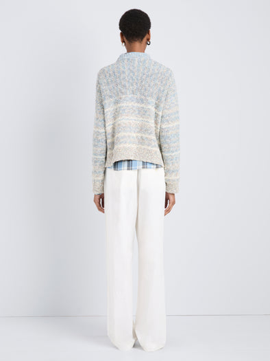 Proenza Schouler Back full length image of model wearing Ivara Sweater in Space Dye in HazeOff White