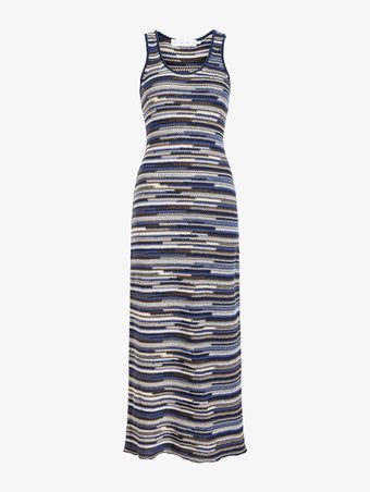Proenza Schouler Still Life image of Zinah Knit Dress in Linen Dry Rib in Navy Multi