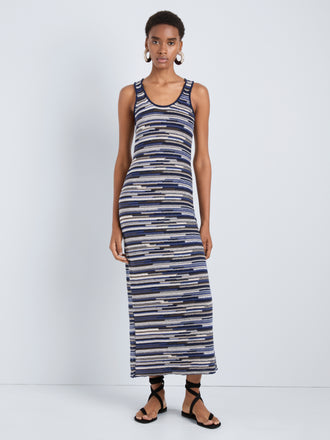 Proenza Schouler Front full length image of model wearing Noelani Dress in Soft Jersey in Straw Multi