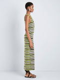 Proenza Schouler Side full length image of model wearing Zinah Knit Dress in Linen Dry Rib in Apple Multi