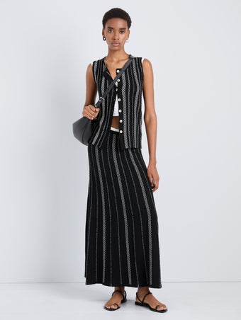 Proenza Schouler Front full length image of model wearing Morena Skirt in Textured Knit in BlackWhite