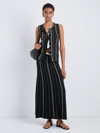 Proenza Schouler Front full length image of model wearing Morena Skirt in Textured Knit in BlackWhite