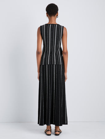 Proenza Schouler Back full length image of model wearing Morena Skirt in Textured Knit in BlackWhite