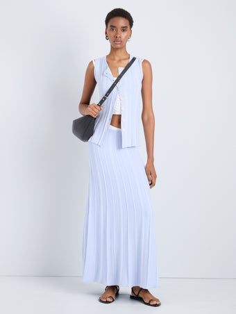 Proenza Schouler Front full length image of model wearing Morena Skirt in Textured Knit in SkyWhite
