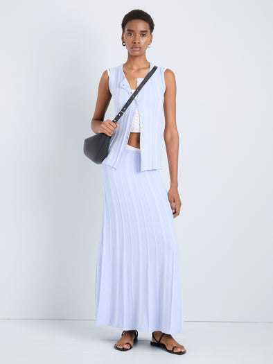 Proenza Schouler Front full length image of model wearing Morena Skirt in Textured Knit in SkyWhite
