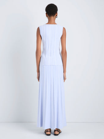 Proenza Schouler Back full length image of model wearing Morena Skirt in Textured Knit in SkyWhite