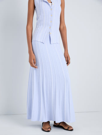 Proenza Schouler Detail image of model wearing Morena Skirt in Textured Knit in SkyWhite