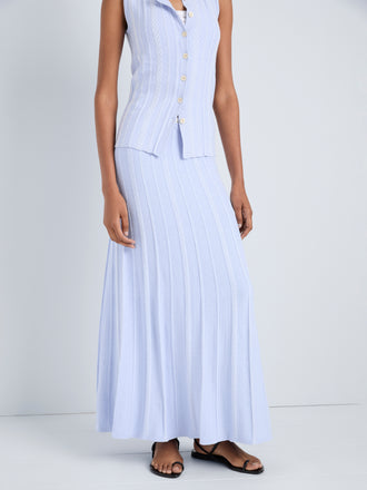 Proenza Schouler Detail image of model wearing Morena Skirt in Textured Knit in SkyWhite
