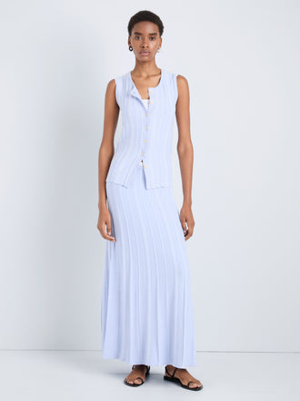 Proenza Schouler Front full length image of model wearing Morena Skirt in Textured Knit in Sky/White