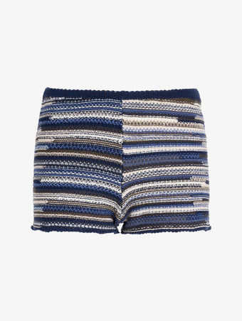 Proenza Schouler Still Life image of Jenna Knit Shorts in Linen Dry Rib in Navy Multi