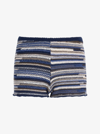 Proenza Schouler Still Life image of Jenna Knit Shorts in Linen Dry Rib in Navy Multi
