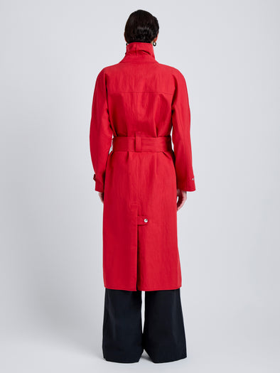 Proenza Schouler Back full length image of model wearing Corey Trench in Washed Cotton in Brick