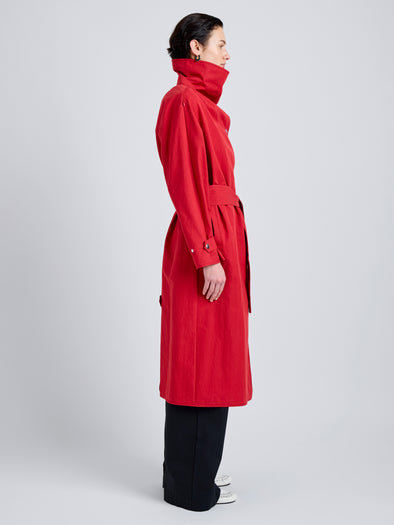 Proenza Schouler Side full length image of model wearing Corey Trench in Washed Cotton in Brick
