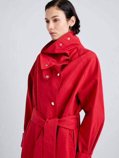 Proenza Schouler Detail image of model wearing Corey Trench in Washed Cotton in Brick