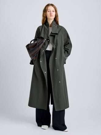 Proenza Schouler Front full length image of model wearing Corey Trench in Washed Cotton in Willow