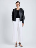 Proenza Schouler Front full length image of model wearing Robin Jacket in Leather in Black