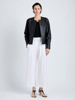 Proenza Schouler Front full length image of model wearing Robin Jacket in Leather in Black