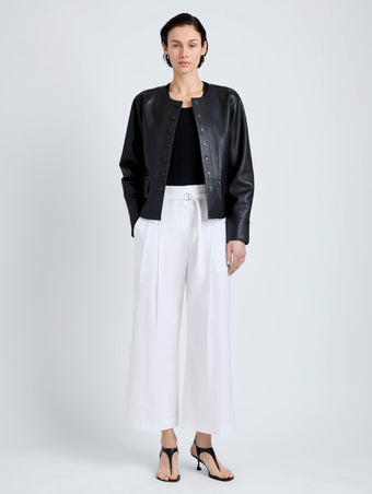 Proenza Schouler Front full length image of model wearing Robin Jacket in Leather in Black