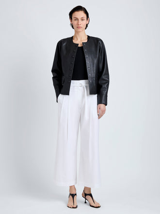 Proenza Schouler Front full length image of model wearing Robin Jacket in Leather in Black