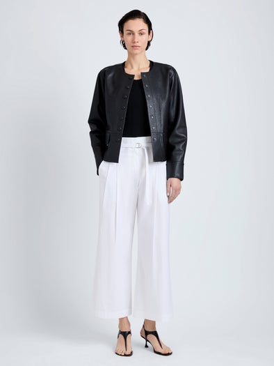 Proenza Schouler Front full length image of model wearing Robin Jacket in Leather in Black