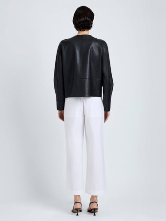 Proenza Schouler Back full length image of model wearing Robin Jacket in Leather in Black