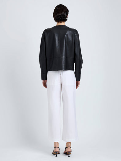 Proenza Schouler Back full length image of model wearing Robin Jacket in Leather in Black