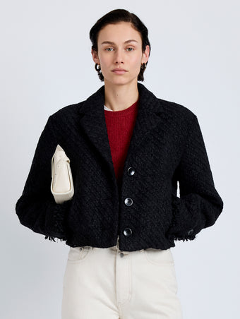 Proenza Schouler Front cropped image of model wearing Nima Jacket in Basket Weave in Black