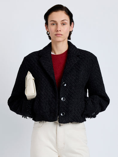 Proenza Schouler Front cropped image of model wearing Nima Jacket in Basket Weave in Black
