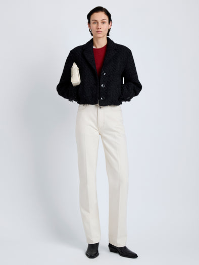 Proenza Schouler Front full length image of model wearing Nima Jacket in Basket Weave in Black