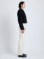 Proenza Schouler Side full length image of model wearing Nima Jacket in Basket Weave in Black