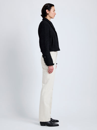Proenza Schouler Side full length image of model wearing Nima Jacket in Basket Weave in Black