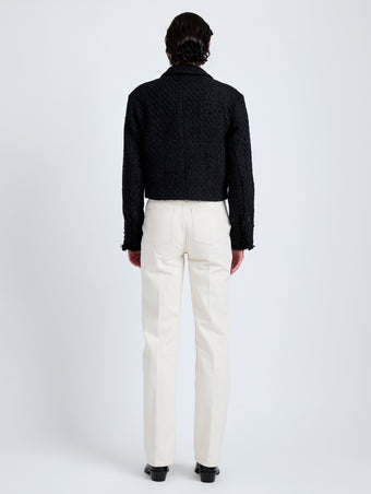 Proenza Schouler Back full length image of model wearing Nima Jacket in Basket Weave in Black