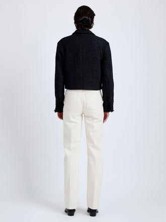 Proenza Schouler Back full length image of model wearing Nima Jacket in Basket Weave in Black