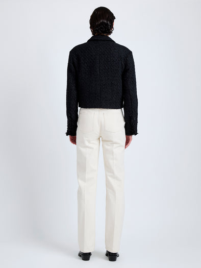 Proenza Schouler Back full length image of model wearing Nima Jacket in Basket Weave in Black