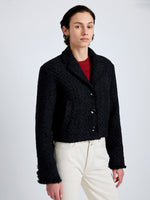 Proenza Schouler Detail image of model wearing Nima Jacket in Basket Weave in Black