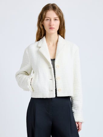 Proenza Schouler Front cropped image of model wearing Nima Jacket in Basket Weave in White