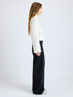 Proenza Schouler Side full length image of model wearing Nima Jacket in Basket Weave in White