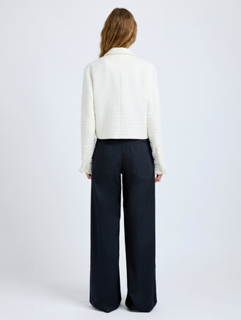 Proenza Schouler Back full length image of model wearing Nima Jacket in Basket Weave in White