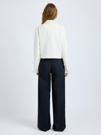 Proenza Schouler Back full length image of model wearing Nima Jacket in Basket Weave in White