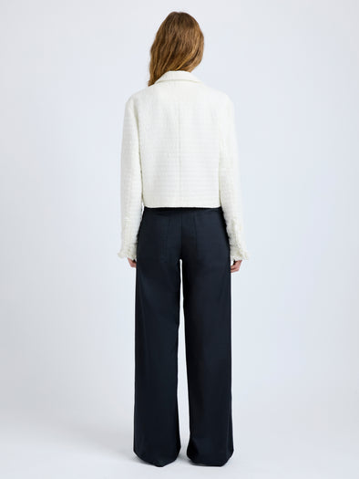Proenza Schouler Back full length image of model wearing Nima Jacket in Basket Weave in White
