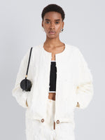 Proenza Schouler Front cropped image of model wearing Madigan Jacket in Jacquard Cotton in Off White