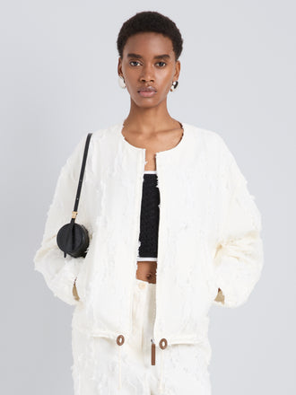Proenza Schouler Front cropped image of model wearing Madigan Jacket in Jacquard Cotton in Off White