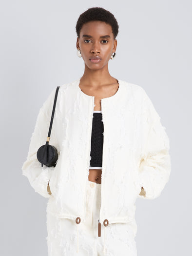 Proenza Schouler Front cropped image of model wearing Madigan Jacket in Jacquard Cotton in Off White