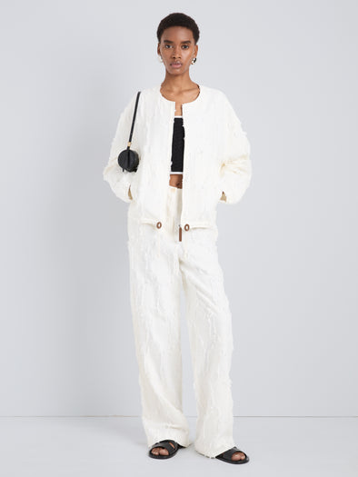 Proenza Schouler Front full length image of model wearing Madigan Jacket in Jacquard Cotton in Off White