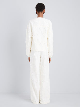 Proenza Schouler Back full length image of model wearing Madigan Jacket in Jacquard Cotton in Off White