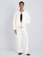 Proenza Schouler Front full length image of model wearing Madigan Jacket in Jacquard Cotton in Off White