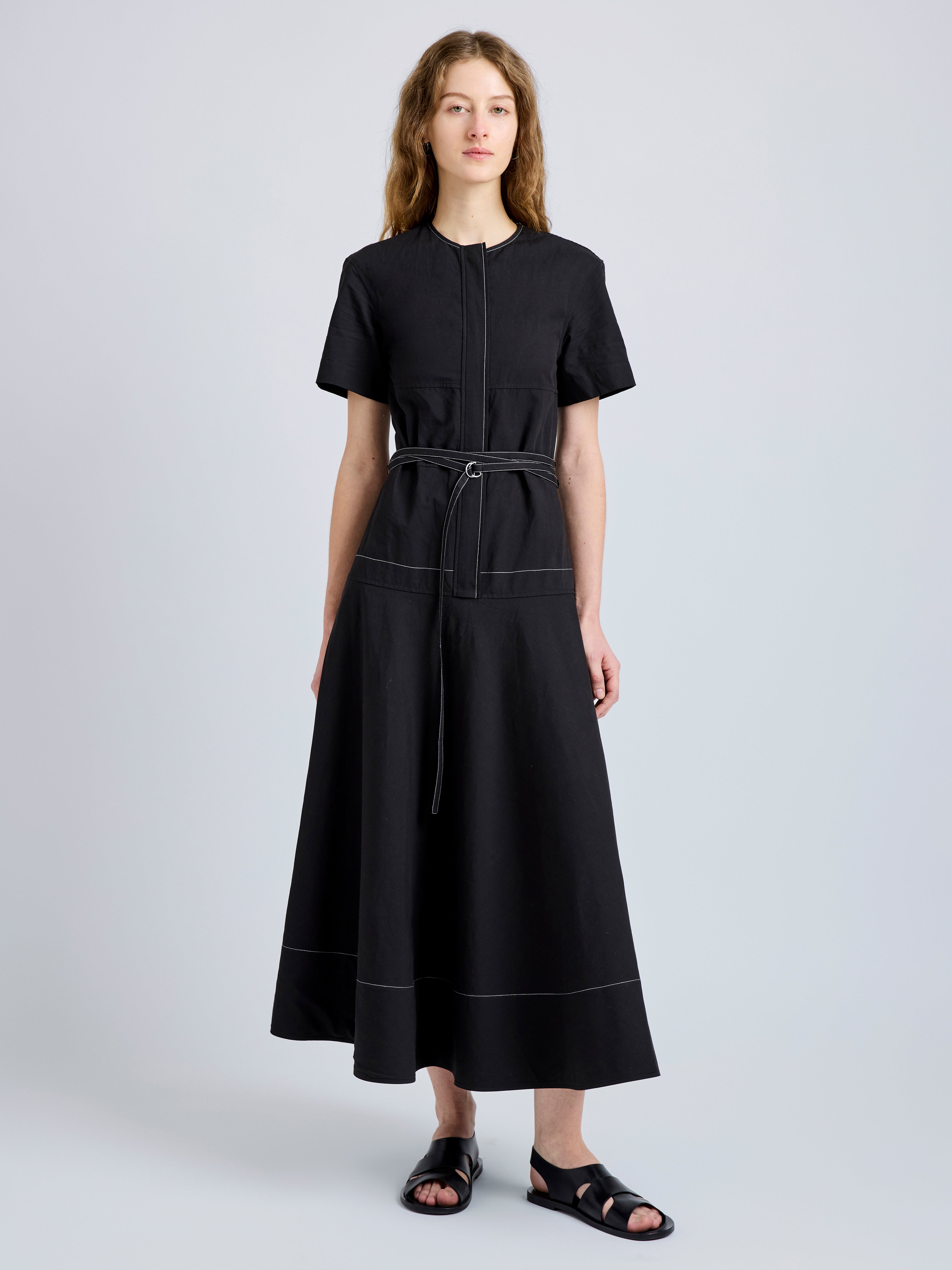Elizabeth Dress in Solid Cotton Linen - Black