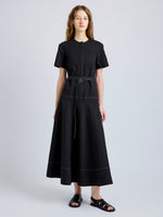 Proenza Schouler Front full length image of model wearing Elizabeth Dress in Solid Cotton Linen in Black